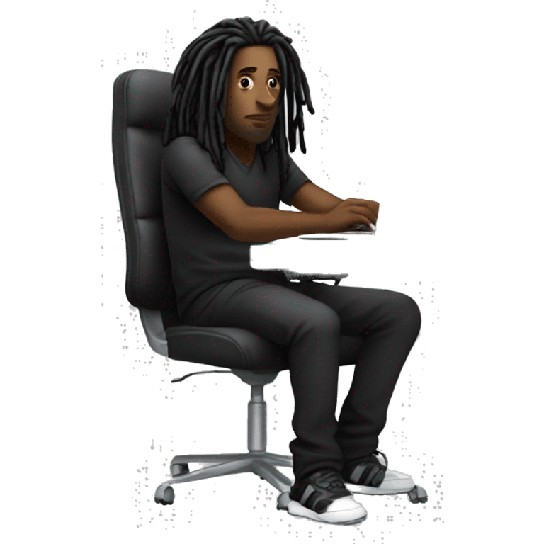 Black-guy-with-dreads-wearing-black-trackstuit-sitting-down-on-chair facing-foward-focused-on-laptop-computer- emoji