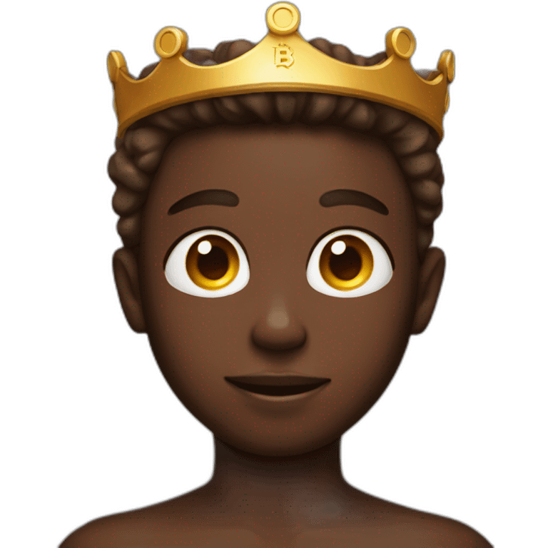 a chocolate skin boy with blue eyes and a crown of bitcoin emoji