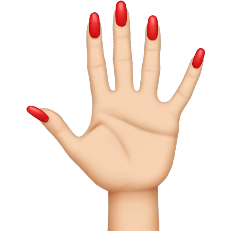 woman hand with 5 fingers. pointing index finger, red nail varnish. top of the hand is showing. other 4 fingers are closed emoji