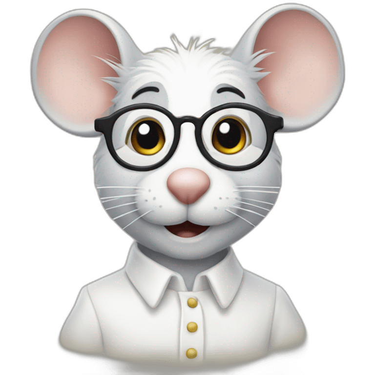 old jerry mouse with spectacles and white hair and white dress emoji