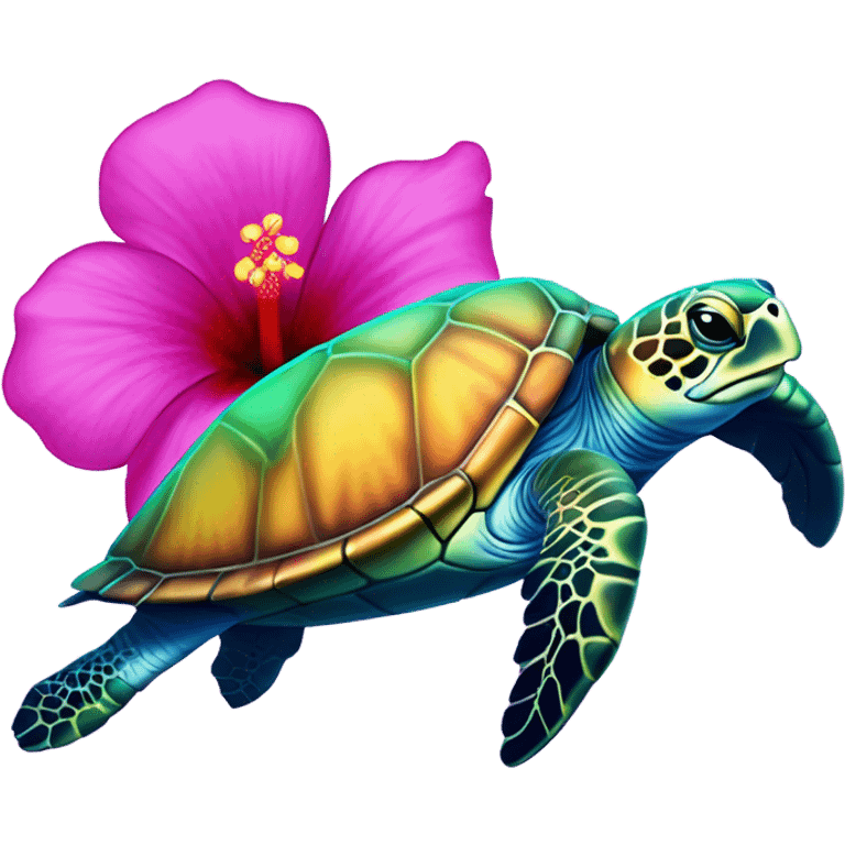 Lisa Frank Sea turtle with hibiscus  emoji