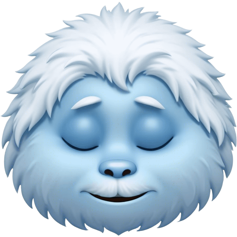 Meme-Worthy Cute Sleeping Yeti Portrait Emoji, with a charming, fluffy, snow-dusted figure in gentle whites and cool blues, head resting in blissful, serene slumber with closed, peaceful eyes and a small, contented smile, simplified yet irresistibly adorable, highly detailed with a soft frosty outline that captures the tender drowsiness of a yeti drifting into snowy dreams! emoji