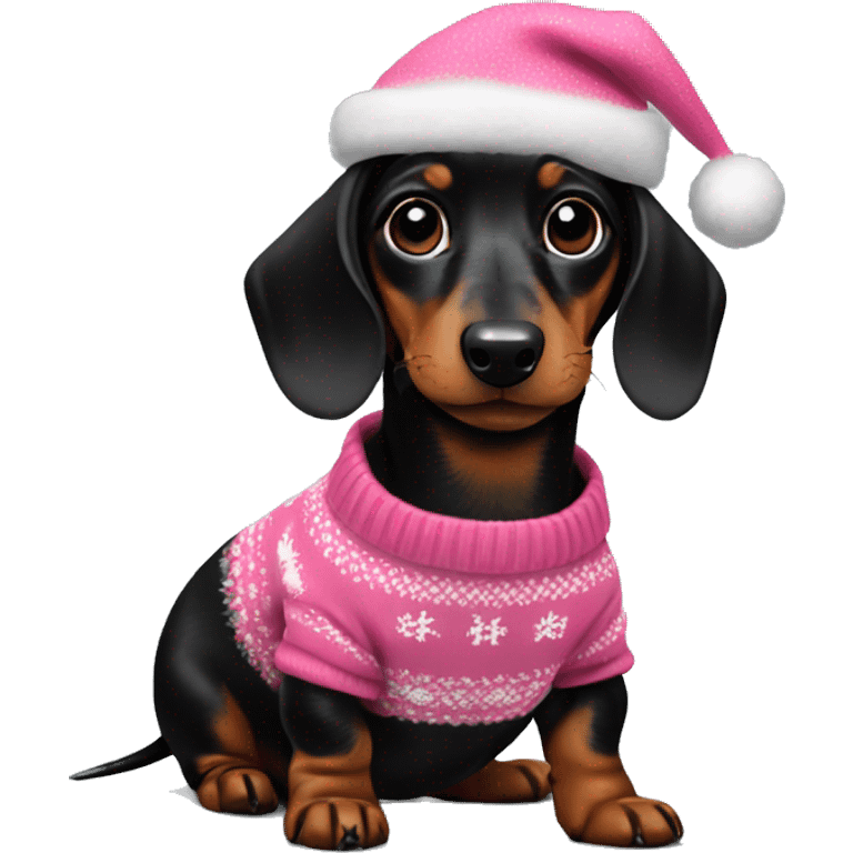 Black baby dachshund with pink Christmas sweater  emoji