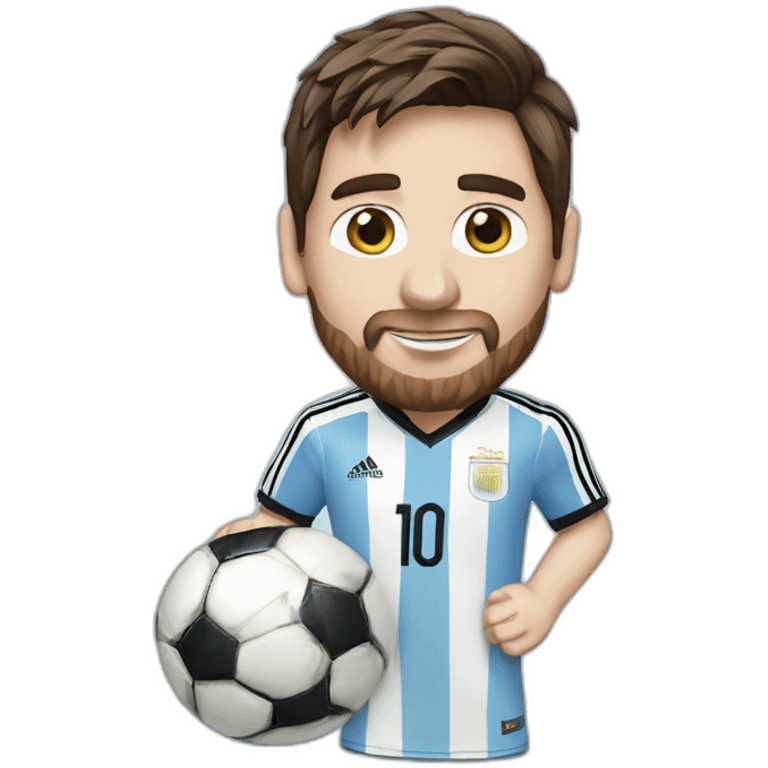 Messi holds the World Cup and wears an Argentine jersey. emoji