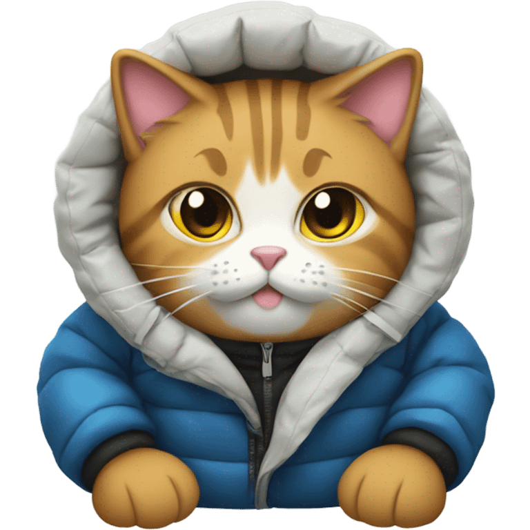 cat wearing a puffy jacket eating sushi emoji