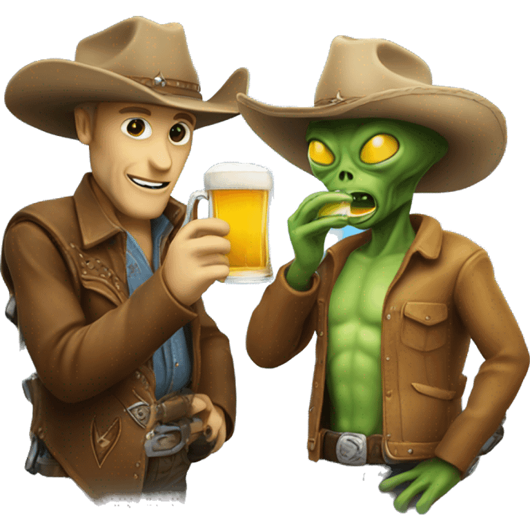 Cowboy and alien drinking a beer  emoji