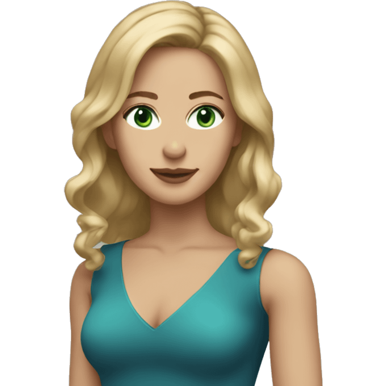 Woman with medium length dirty blonde hair, green blue eyes emoji