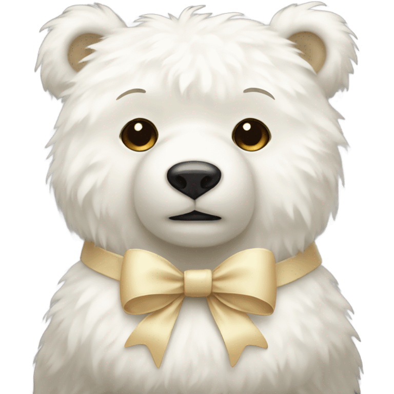 White fluffy bear with cream bow  emoji