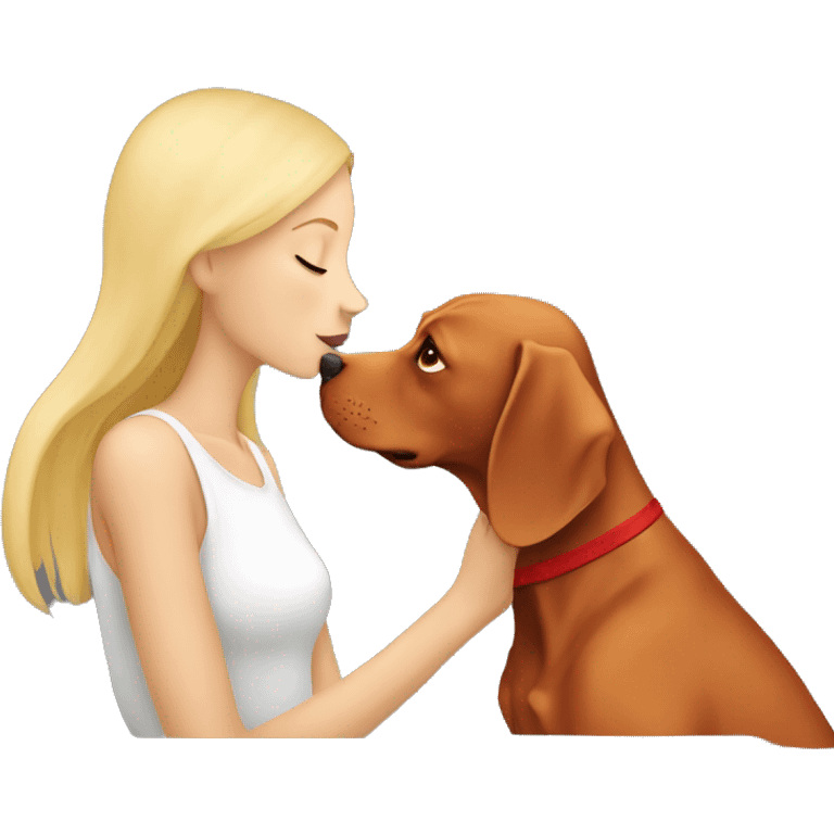 Blonde girl kissing red vizsla dog emoji