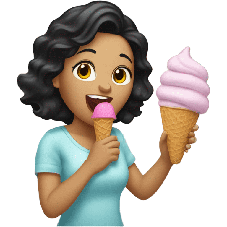 Black haired Latina licking ice cream emoji