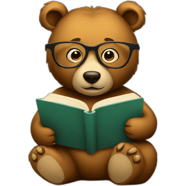 Bear with glasses reading a book emoji