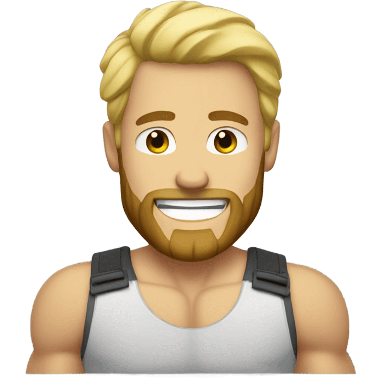 smiling blonde muscular man with beard in outdoor setting emoji