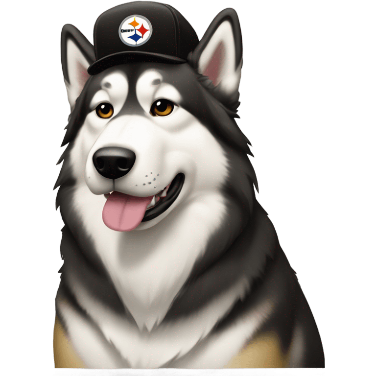 Malamute with cream face wearing Pittsburgh Steelers hat emoji