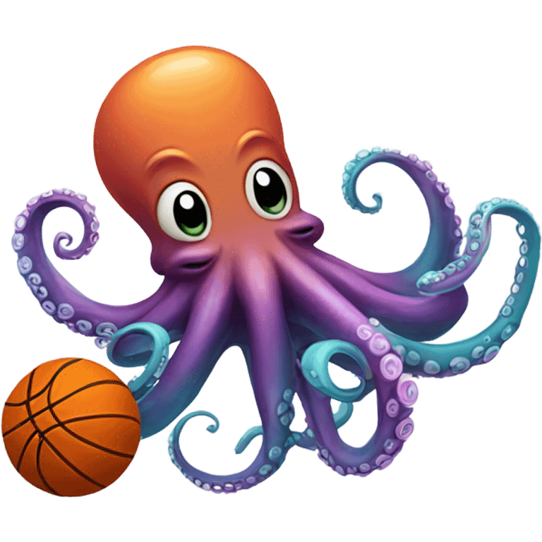 Smiling octopus shooting a basketball emoji