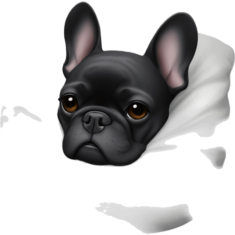 An all-Black French bulldog napping emoji