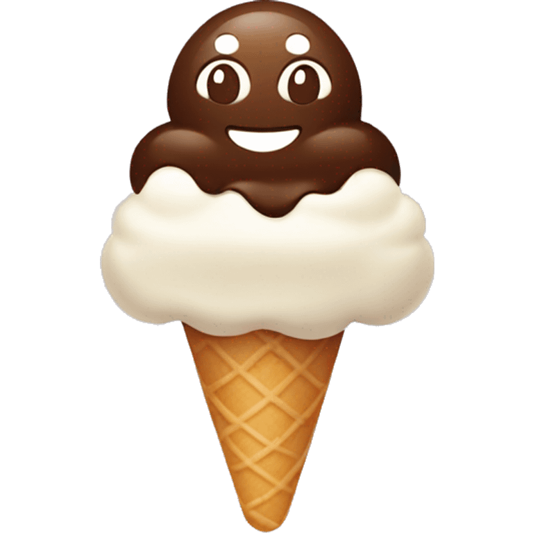 ice cream with chocolate without waffles , on a stick, flat shape, with a smile emoji