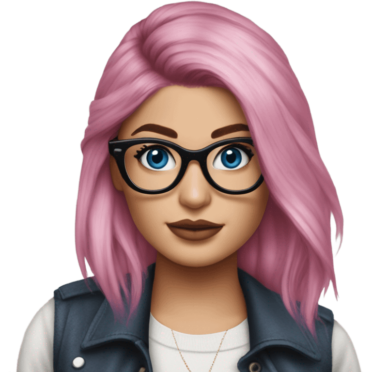 Photo Realistic kylie jenner stylish pink hair BLUE eyes and glasses elegant  emoji