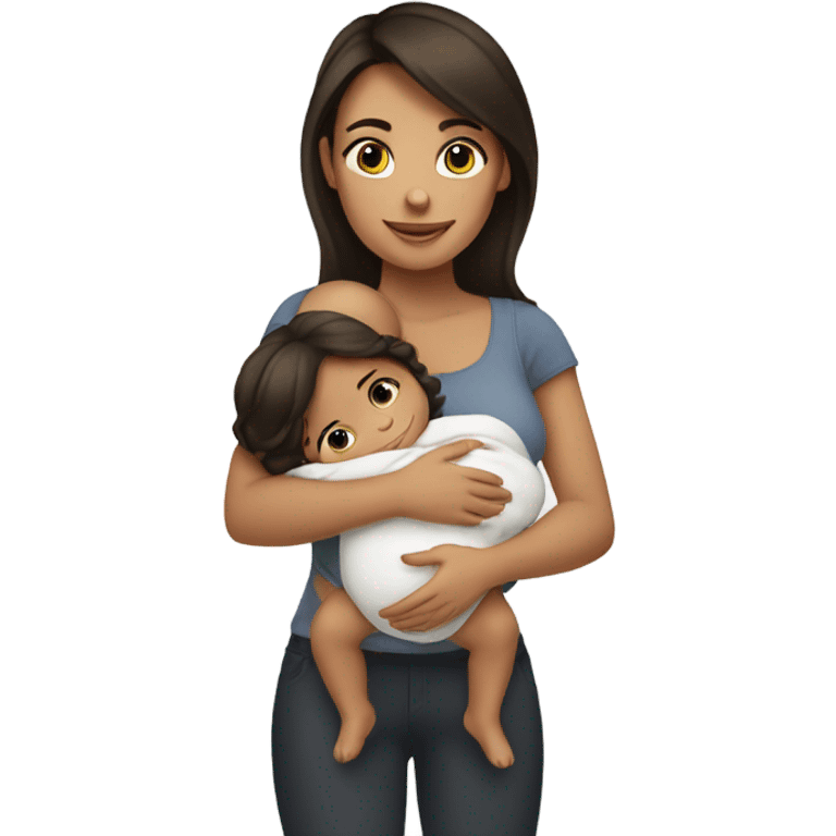 Brunette girl holding baby  emoji