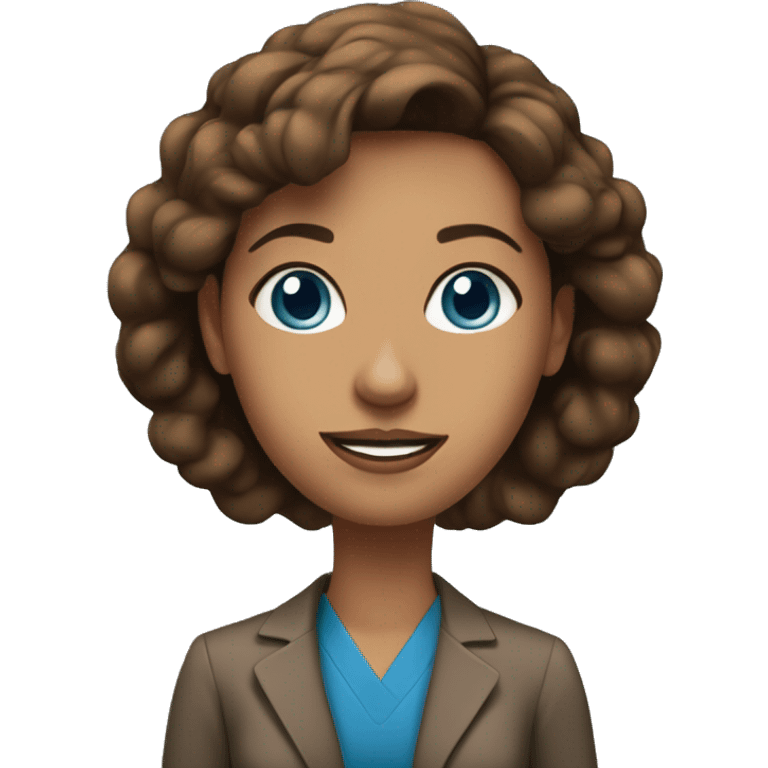 teacher blue eyes brown hair woman, in front of blackboard emoji