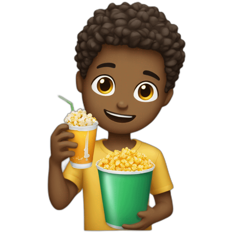 boy eating popcorns drinking apple juice emoji