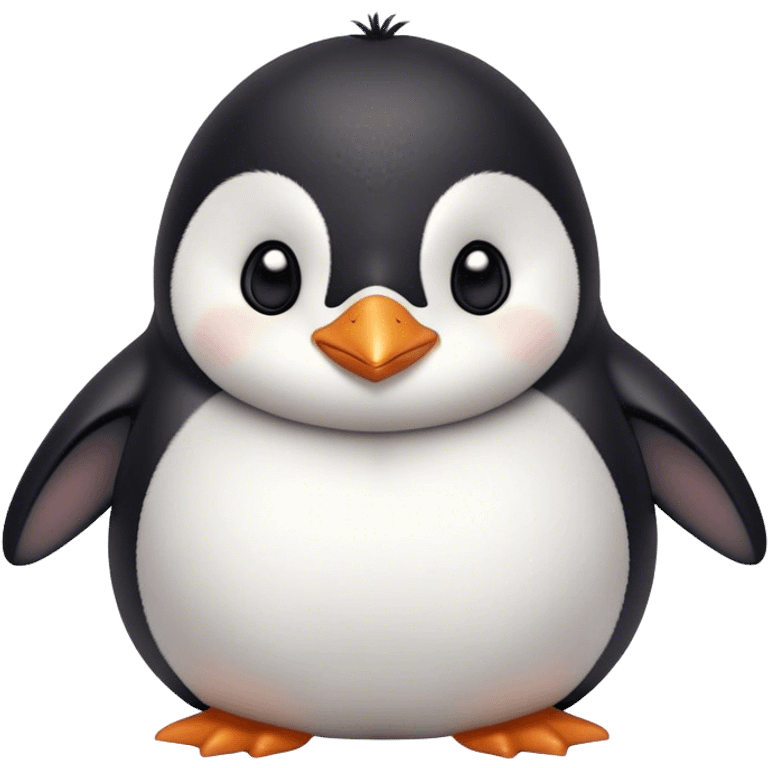 Cinematic chubby penguin, round fluffy body, tiny beak and feet, soft glowing feathers, gentle happy eyes, slightly tilted head, warm and irresistibly cute. emoji