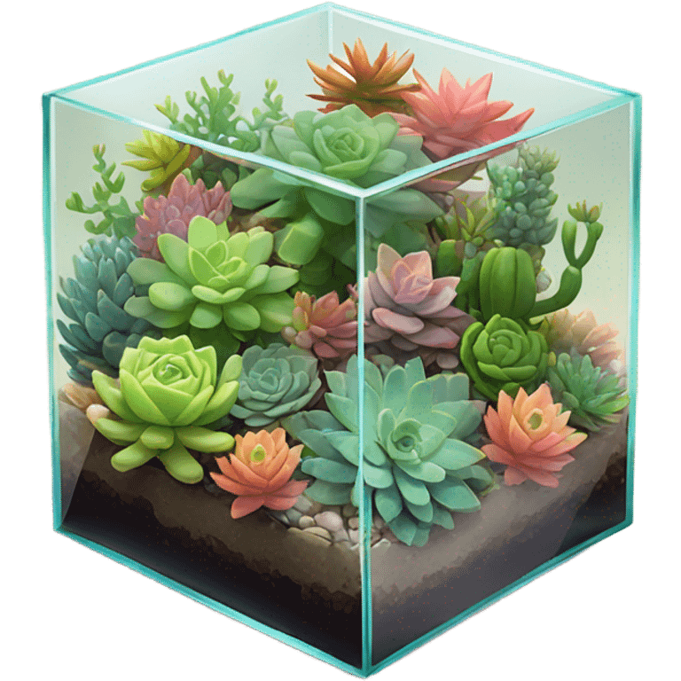 terrarium in a glass cube made of succulents emoji