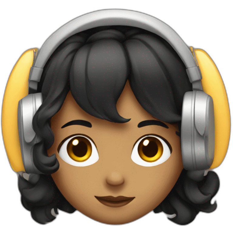 girl with black wavy hair wearing headphones emoji