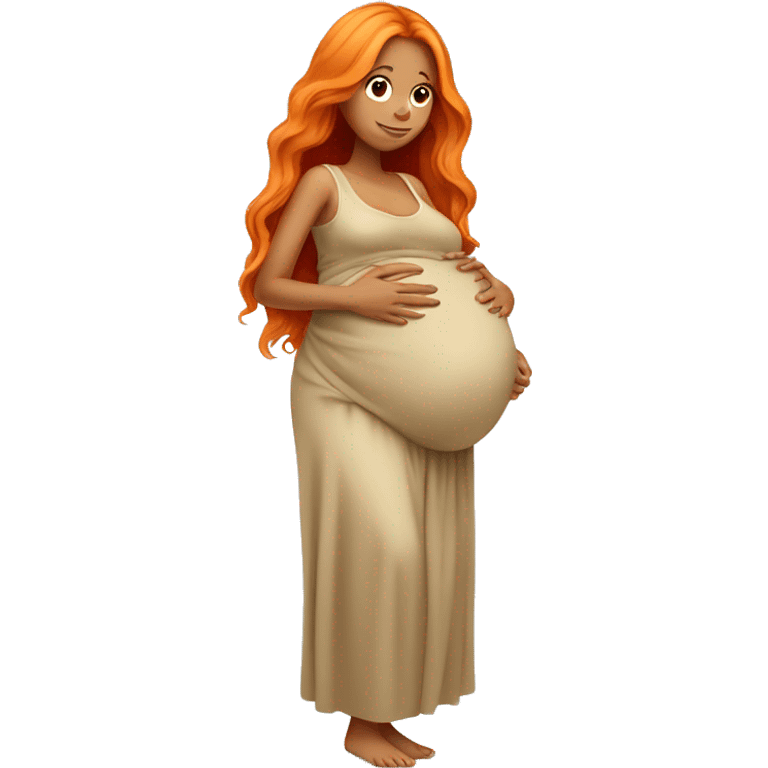 Tan girl with long orange hair holding pregnant stomach emoji