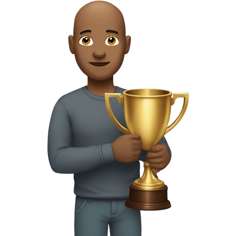 Bald brown man on a trophy emoji