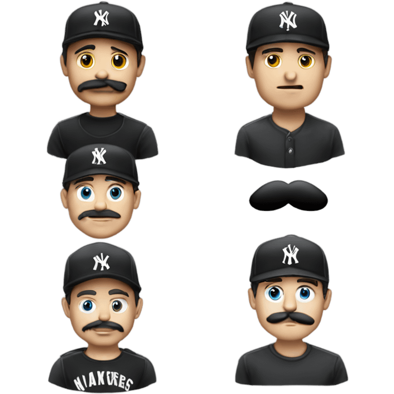 Emoji homme blanc, cheveux courts, mal rasé et moustache noir, casquette yankees noir emoji