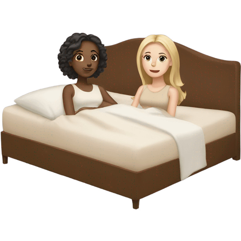 two white girls in big beige bed emoji