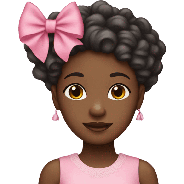 A black girl with curly hair and wearing a pink bow in her hair and wearing a pink dress emoji