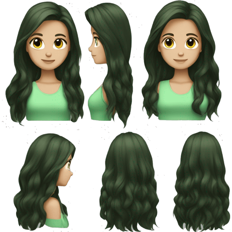 brunette long hair green eys emoji