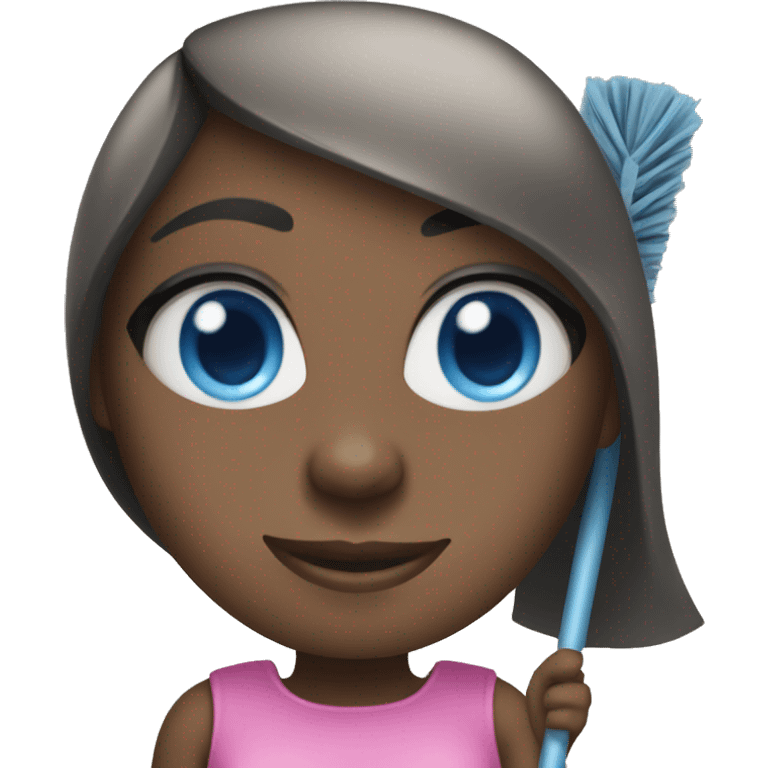 Black girl with straight black hair and blue eyes cleaning emoji