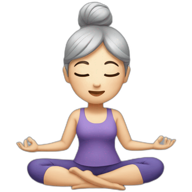 Chinese lady with gray hair doing yoga emoji