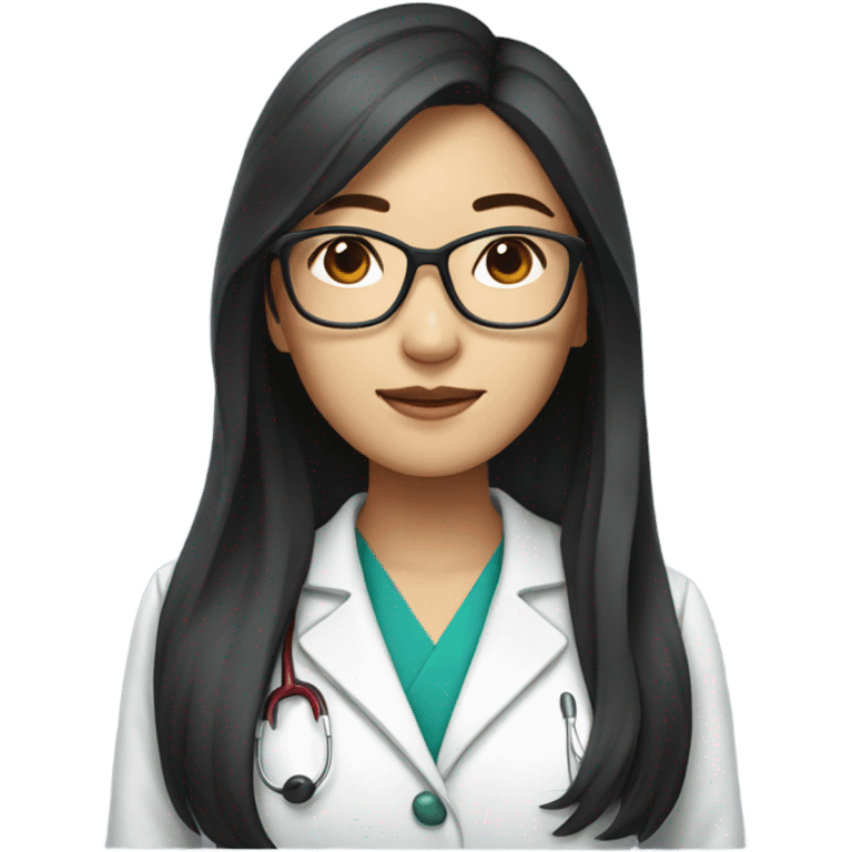 east Asian medical doctor woman with glasses with long hair emoji