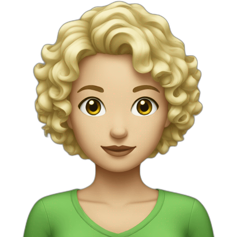 a girl with short curly hair blonde and green eyes emoji