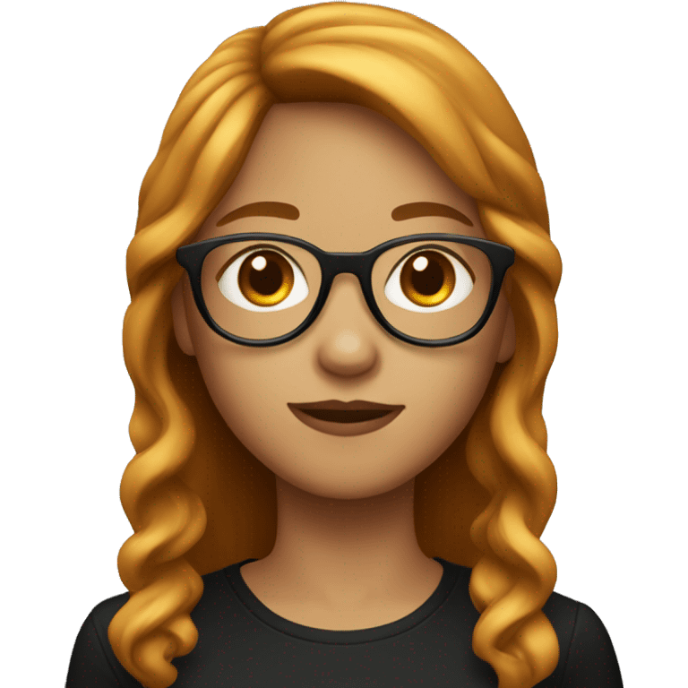 Make the iPhone style emoji of a girl with bangs, medium hair a little wavy, black t-shirt, reddish hair, and glasses. emoji