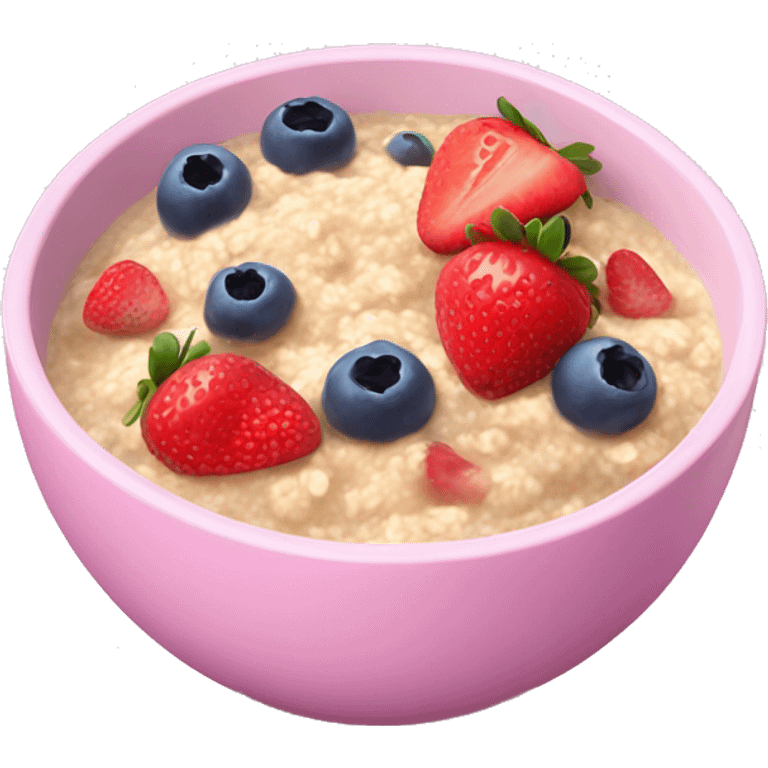 Beautiful Porridge bowl with Strawberrys and blueberrys in a pink bowl  emoji