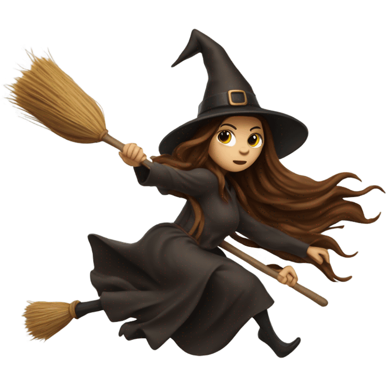 brown long hair witch flying on a broom white skin emoji