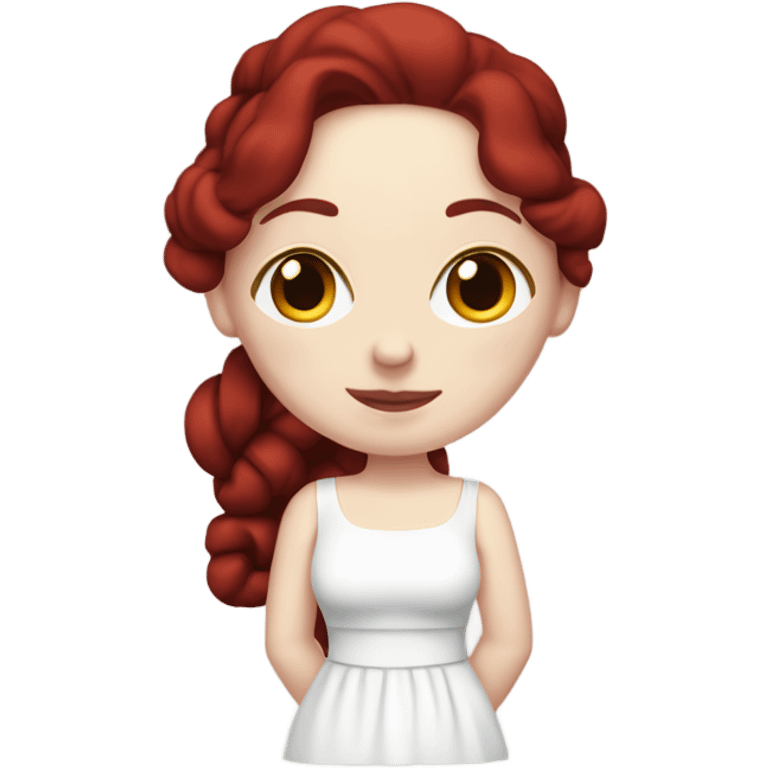 30-something pale-skinned woman with all her dark red hair coiled tightly on her head, wearing a white dress emoji