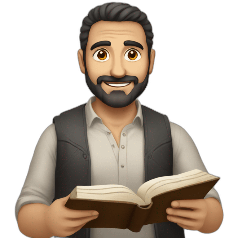 Armenian men reading book and looking at camera and smiling  emoji