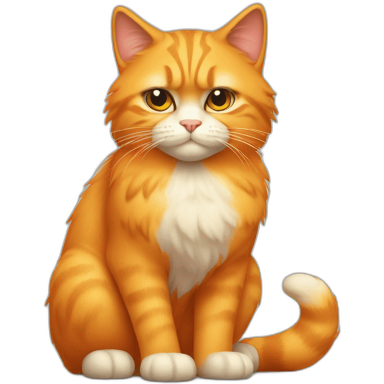 full body orange cute hairy cat with grumpy face and mangos around emoji