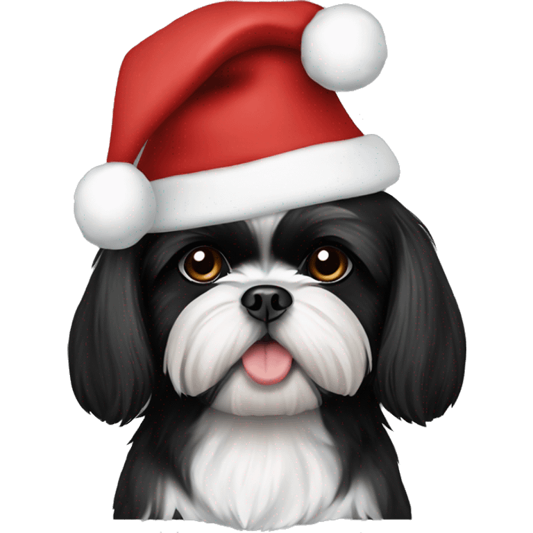 ALL BLACK SHIH TZU CHRISTMAS HAT emoji