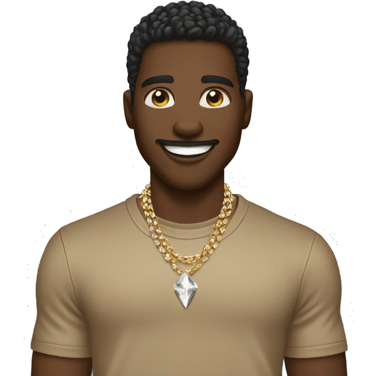 tan male black shirt wearing diamond chain with diamond grillz emoji