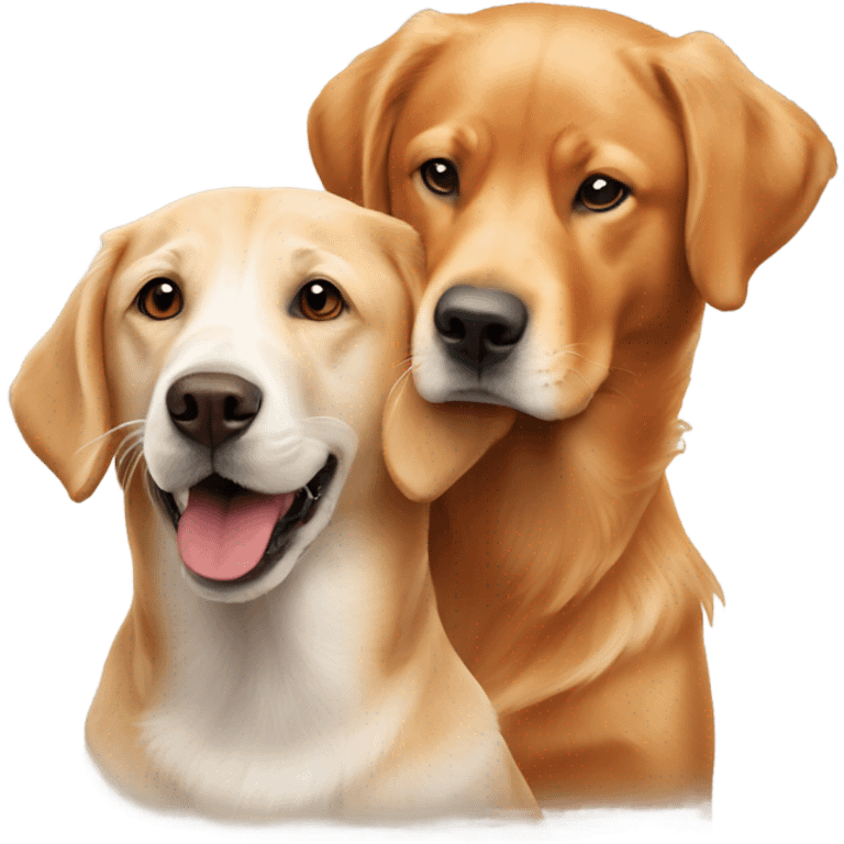 Fox red Labrador and white golden retriever playing emoji