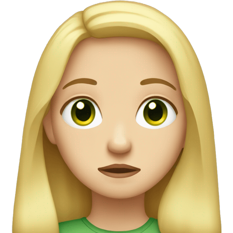 sad emotions of a girl with blond hair and green eyes  emoji