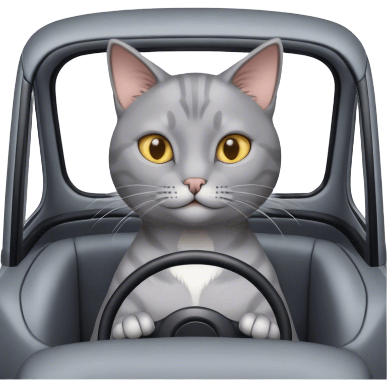 Gray cat driving a car emoji