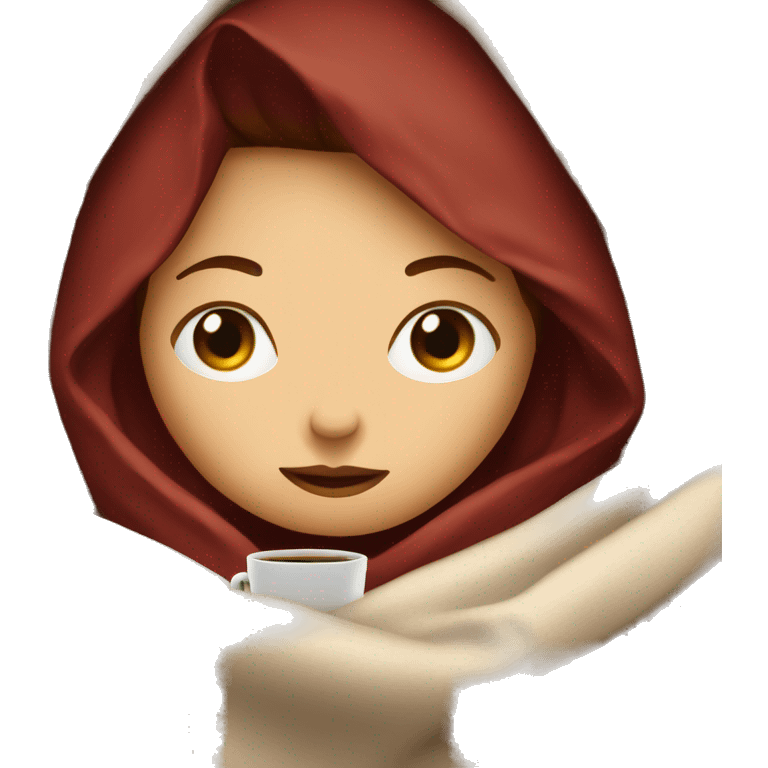 girl inside a blanket sipping coffee eyes closed dark red hair emoji