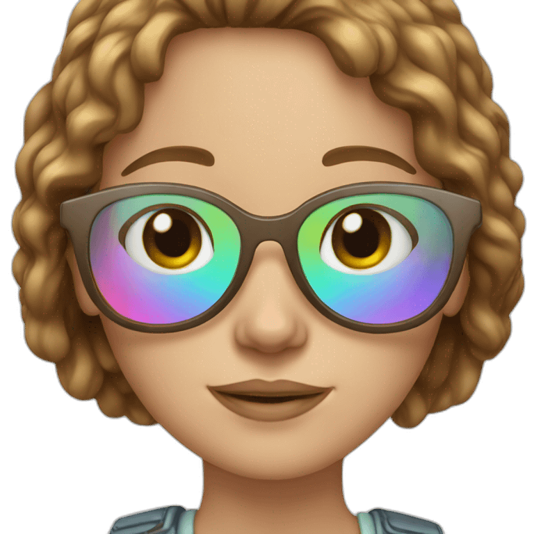 white girl with rainbow glasses and brown hair emoji